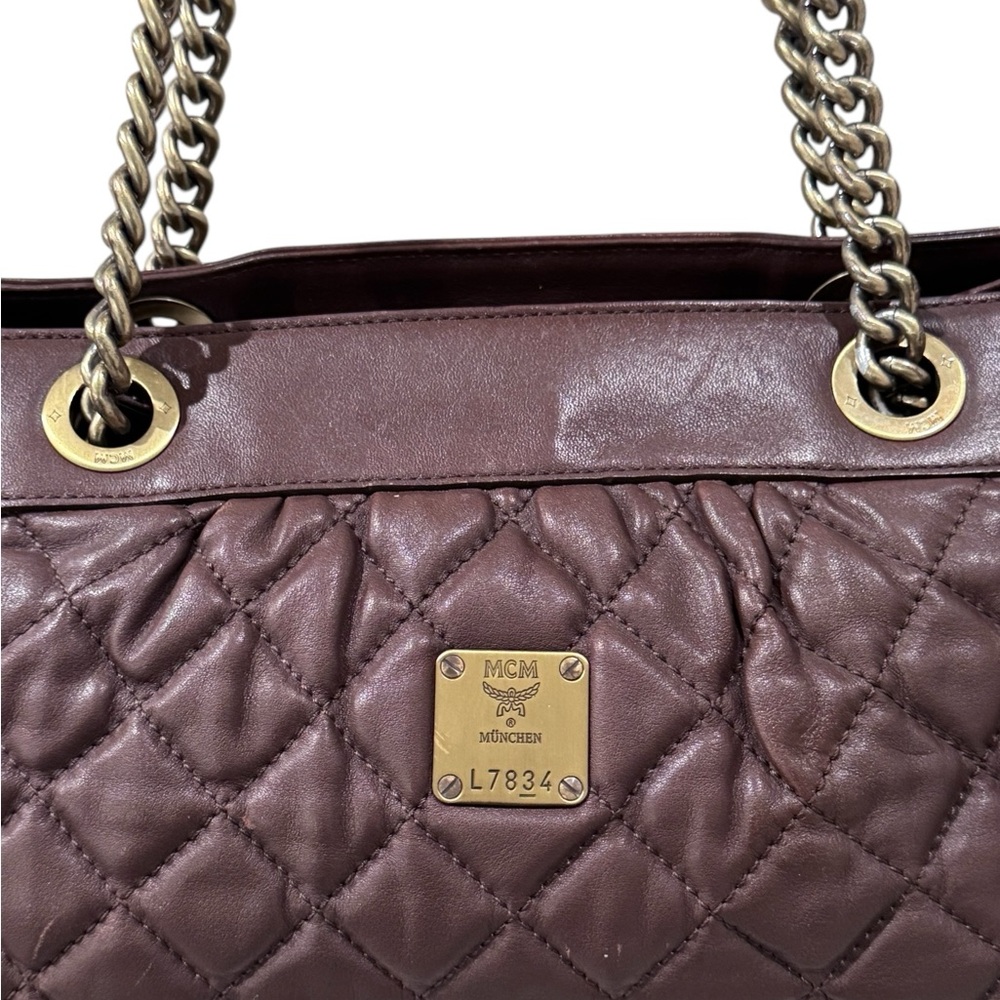 MCM Brown Leather Quilted Chain Detail Shoulder Bag - Picture 4 of 16